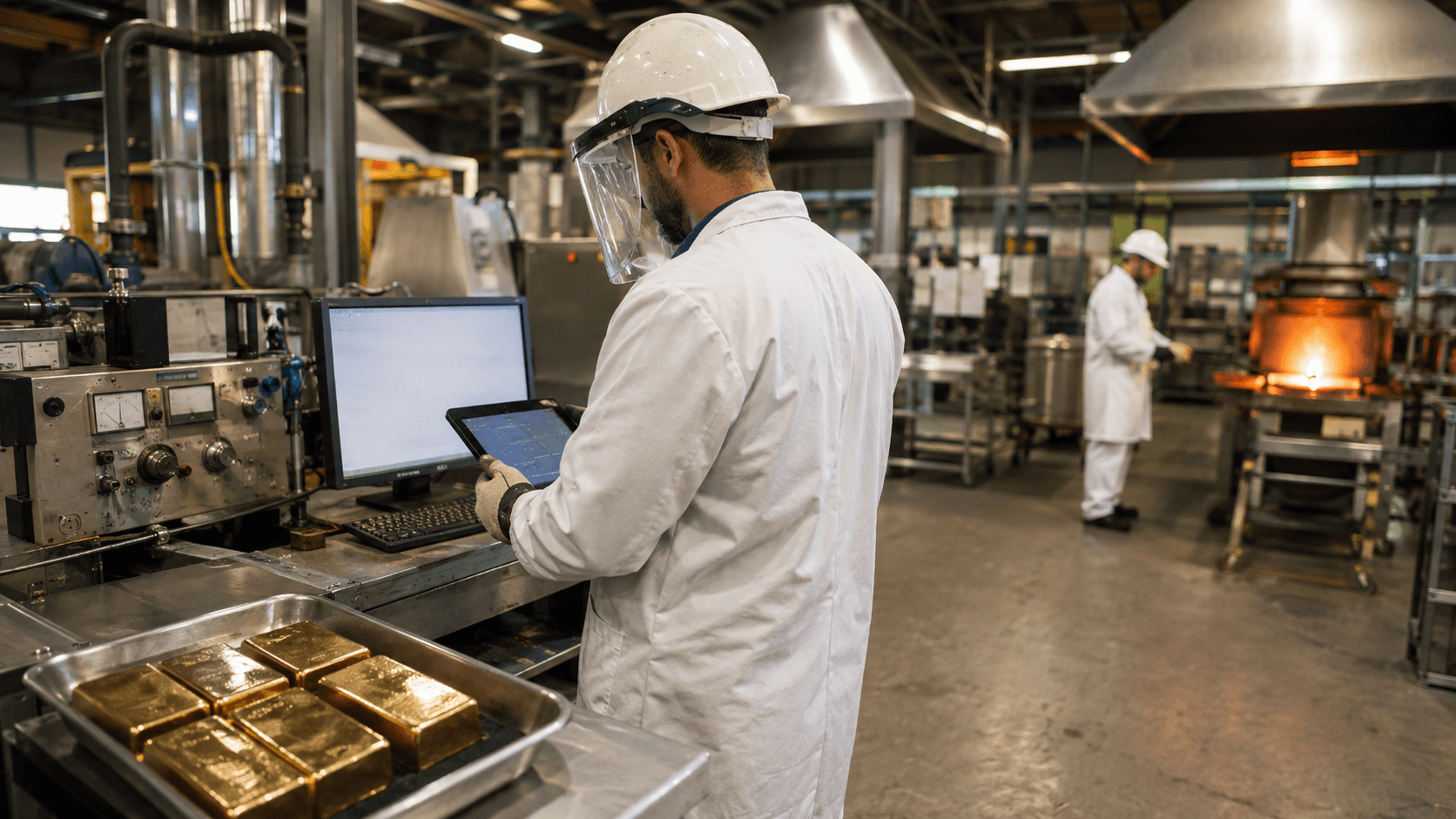 A modern gold refinery production line supported by connected digital systems